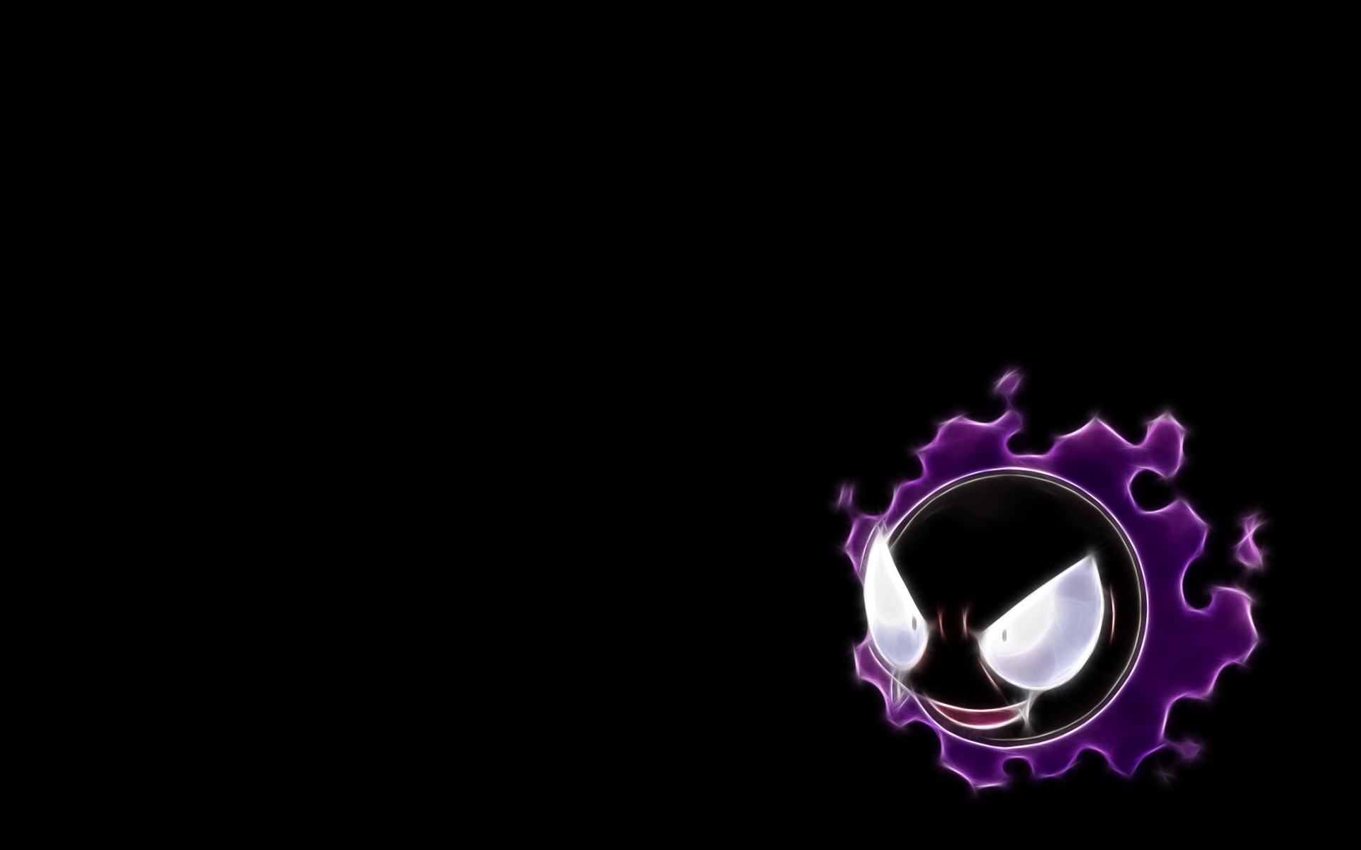 A sinister, glowing Gastly Pokemon against a black background