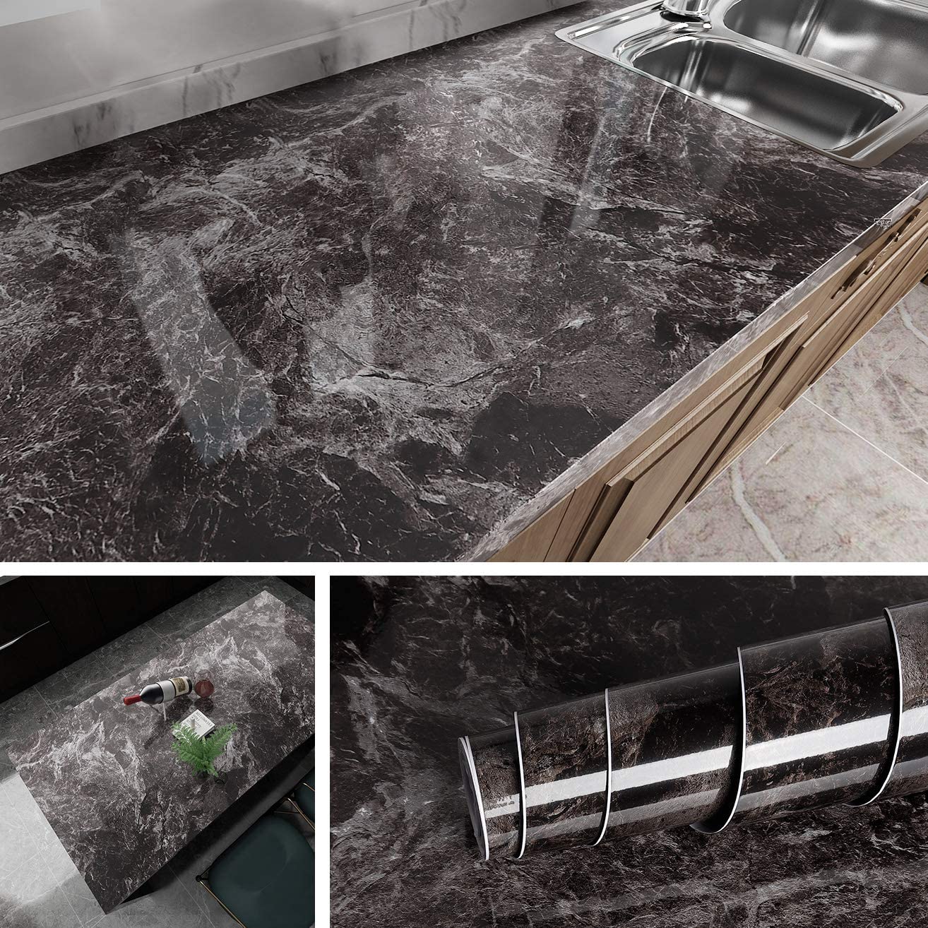 Livelynine Dark Marble Wallpaper For Counter Top Covers Peel And