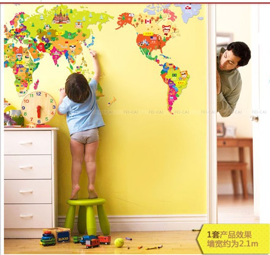 Cartoon World Map Wallpaper For Kids Rooms Stickers Children