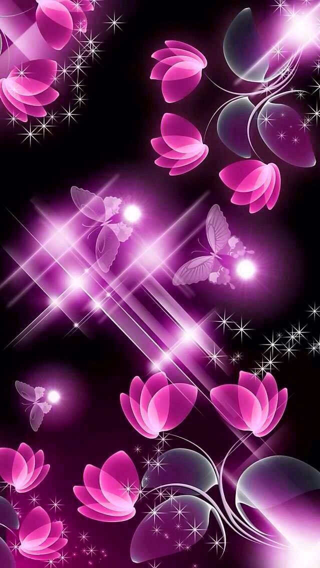 Pink And Black Flowers With Butterfly iPhone Wallpaper Background