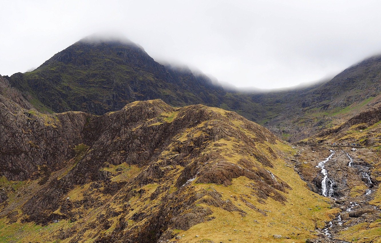 Wallpaper Clouds Mountains Fog Stream Stones Rocks Uk Wales