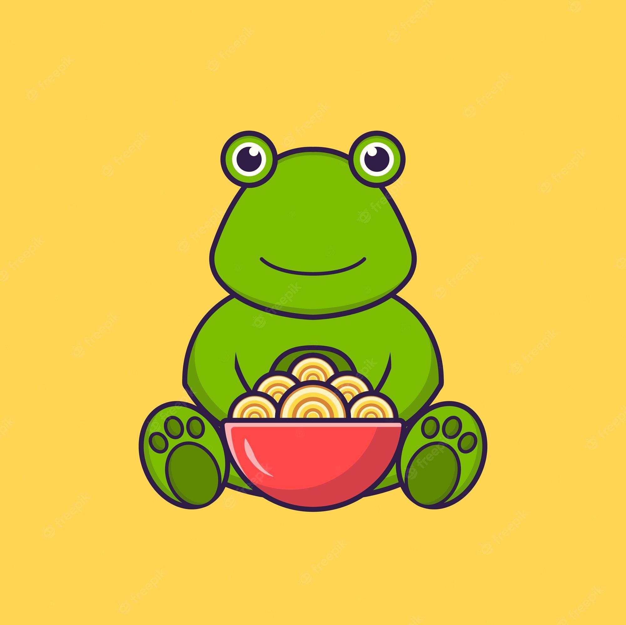 Premium Vector Cute Frog Eating Ramen Noodles Animal Cartoon