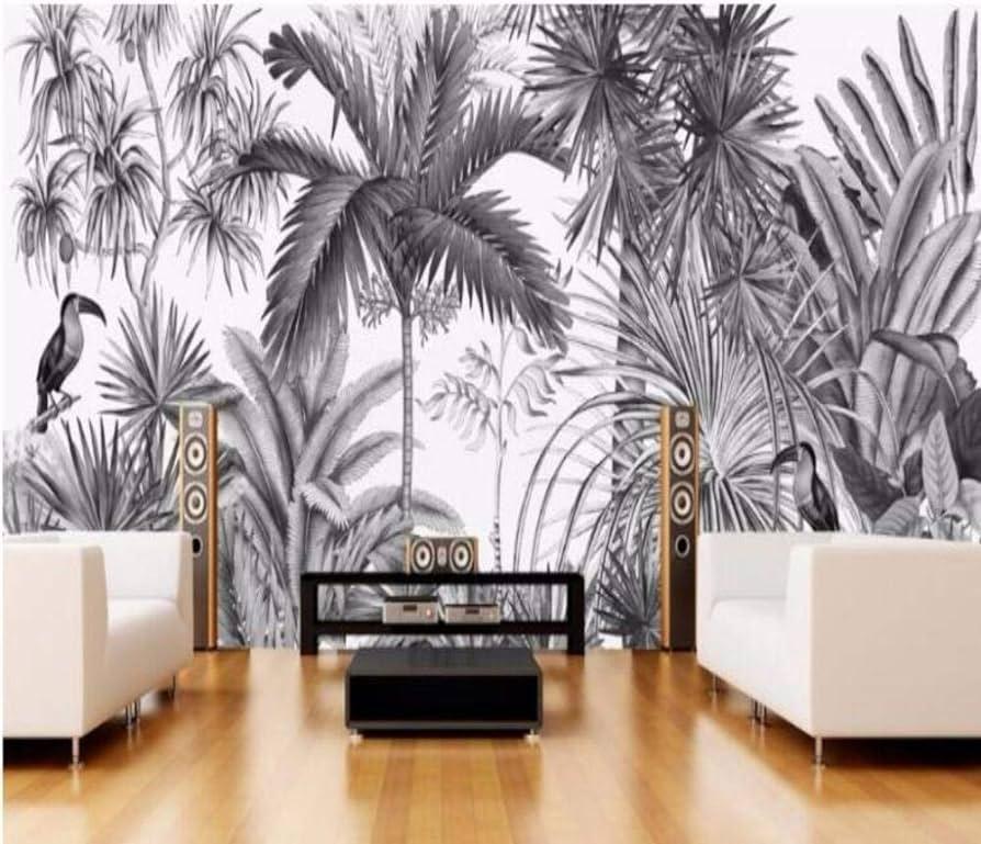 Wallpaper European Vintage Hand Painted Black And White Coot Tufts