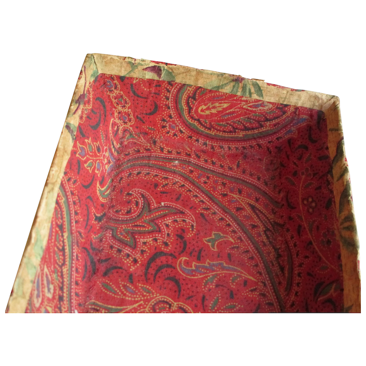 Antique Mennonite Folk Art Decorated Fabric Wallpaper Box