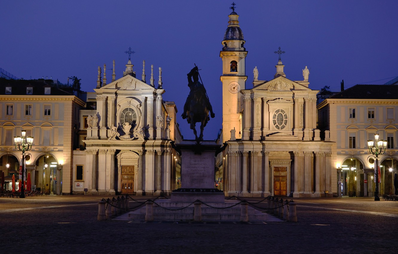 Wallpaper Night Lights Area Italy Monument Turin Image For