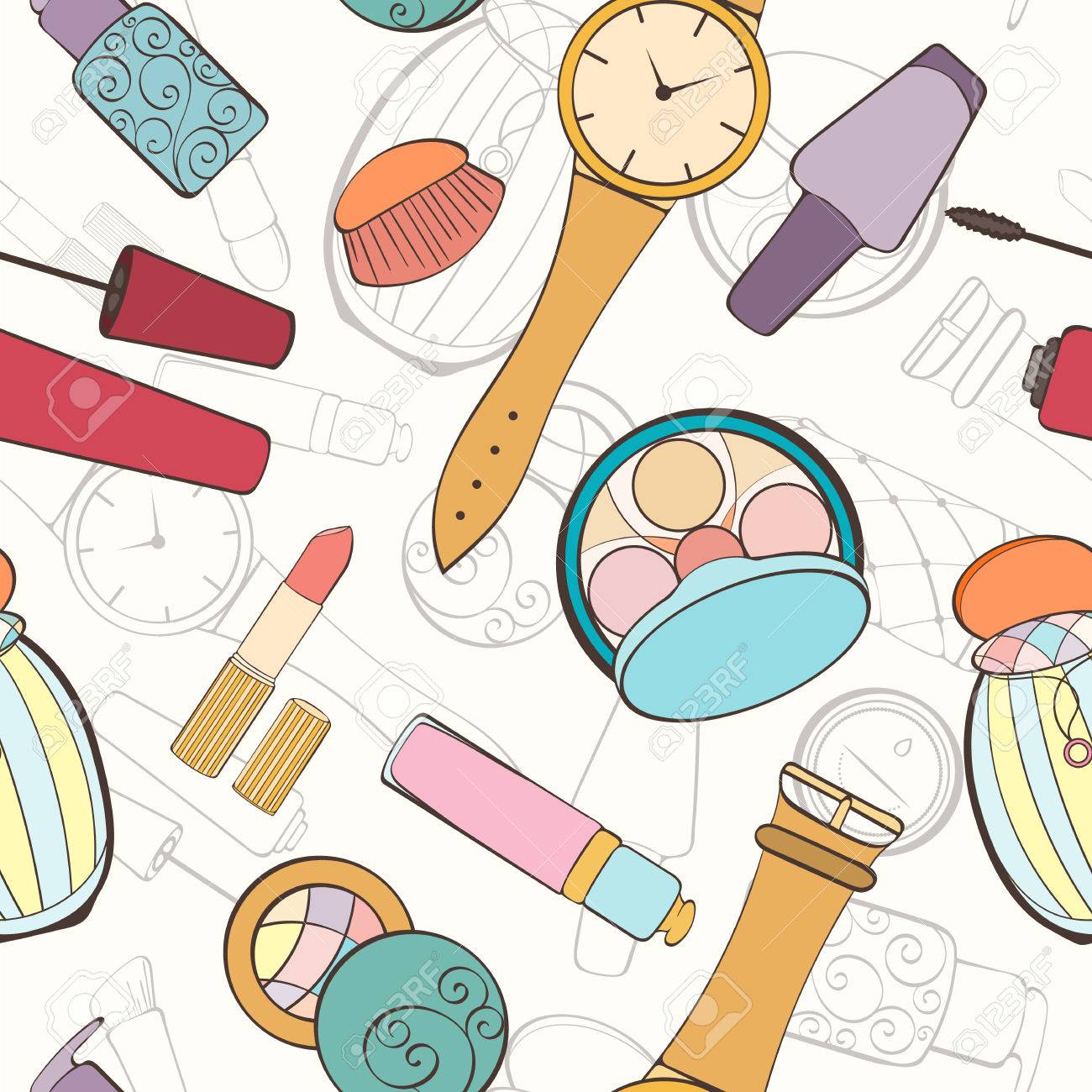 Seamless Women Bag Stuff Pattern Can Be Used For Wallpaper