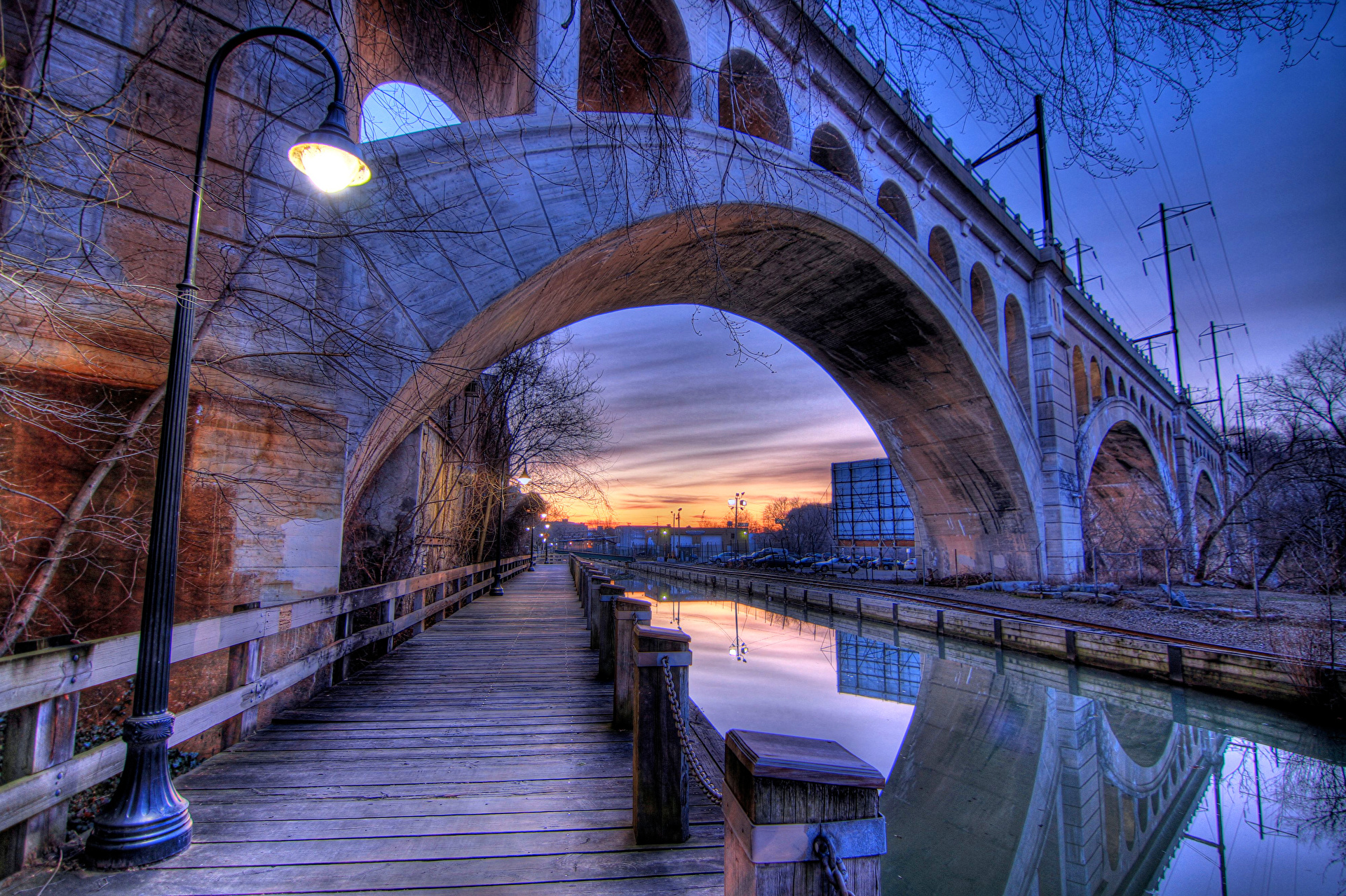 Picture Usa Manayunk Philadelphia Canal Bridges Rivers Evening