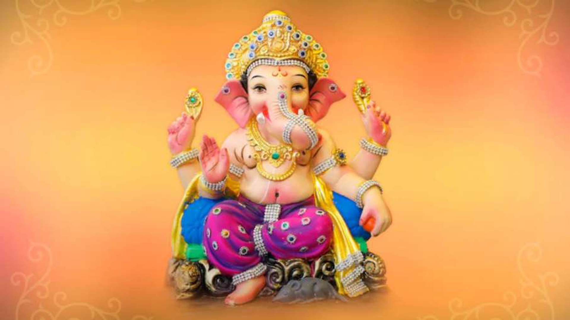 Light Yellow Red Background Lord Ganesh Chaturthi Vinayaka Vinayagar Wallpaper