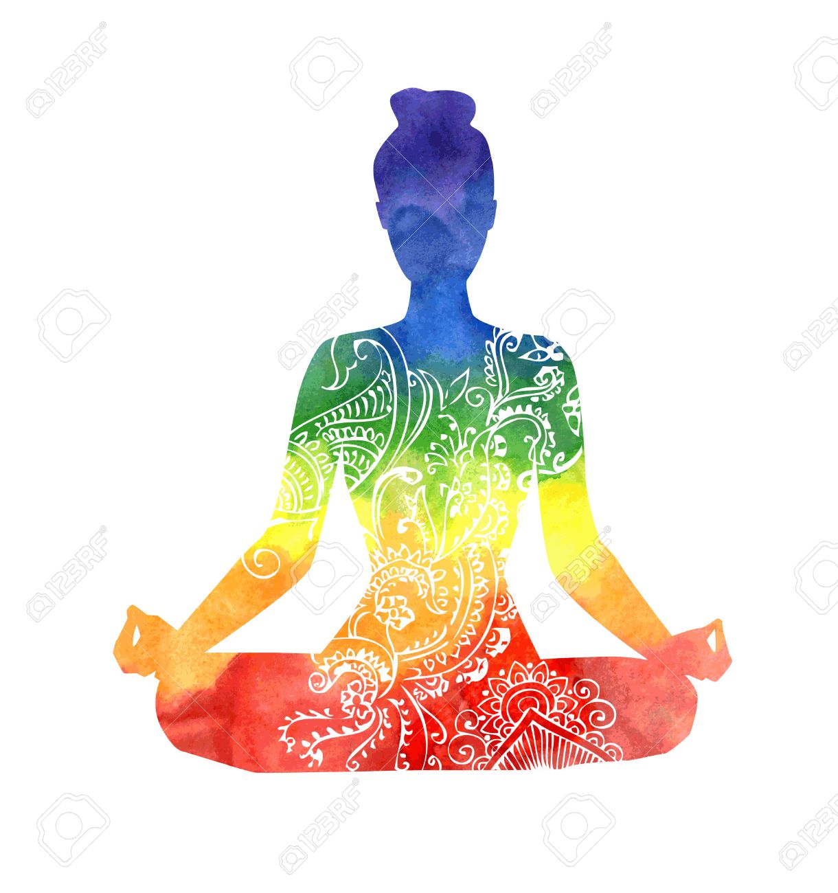 Vector Silhouette Of Yoga Woman With White Decorative Pattern