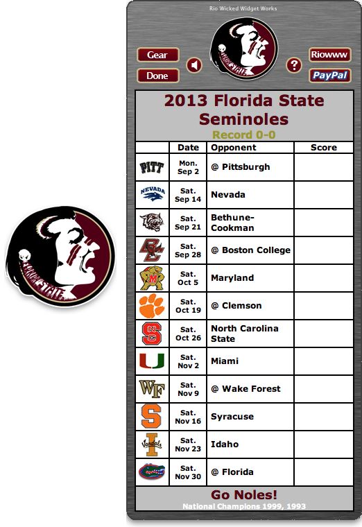 Florida State Seminoles Football Schedule Widget Go Noles