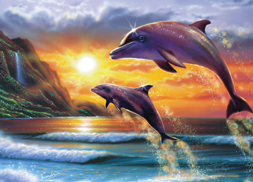 Delfini Al Tramonto File Vettoriale