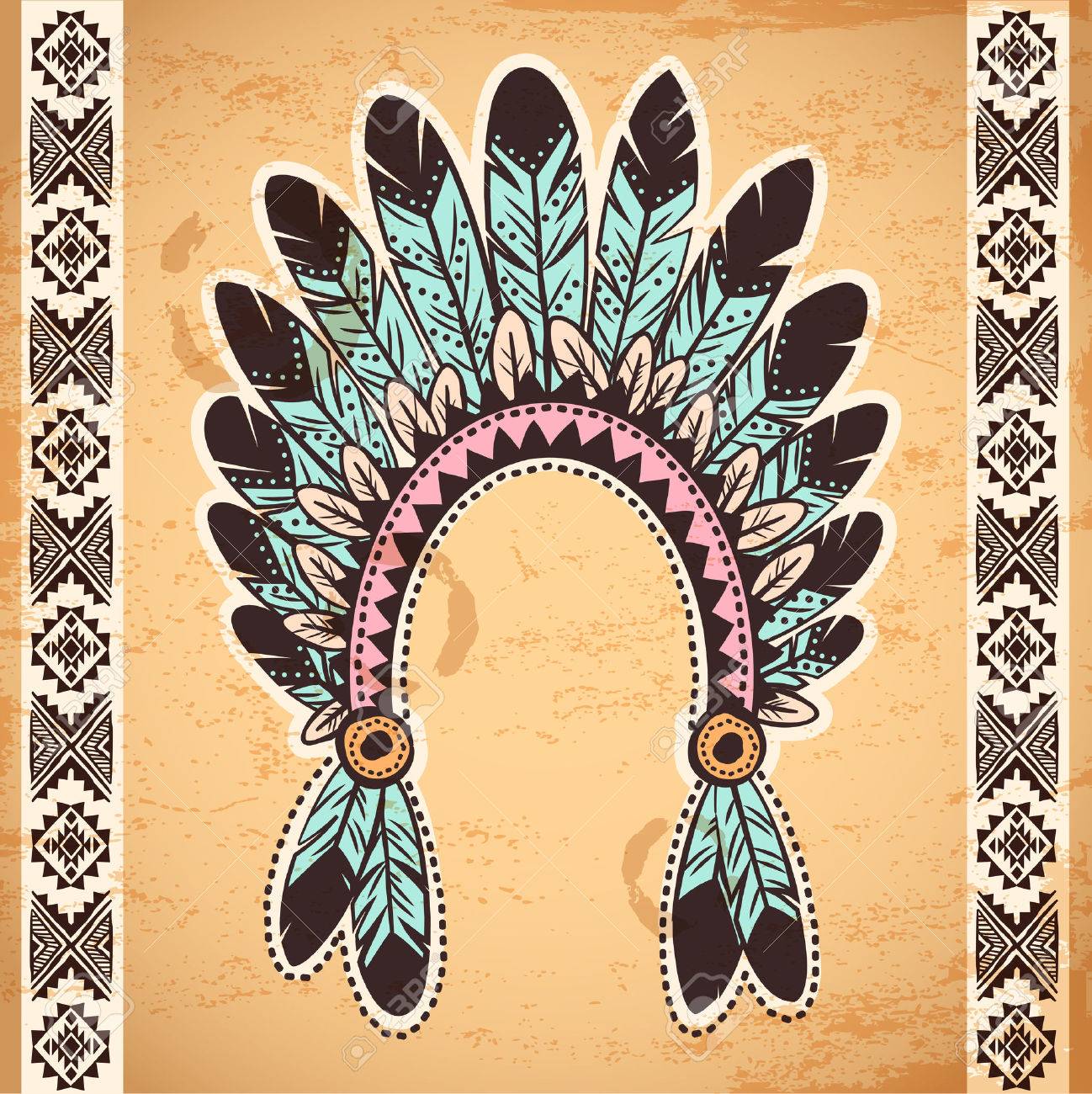 Tribal Native American Feather Headband On Vintage Background