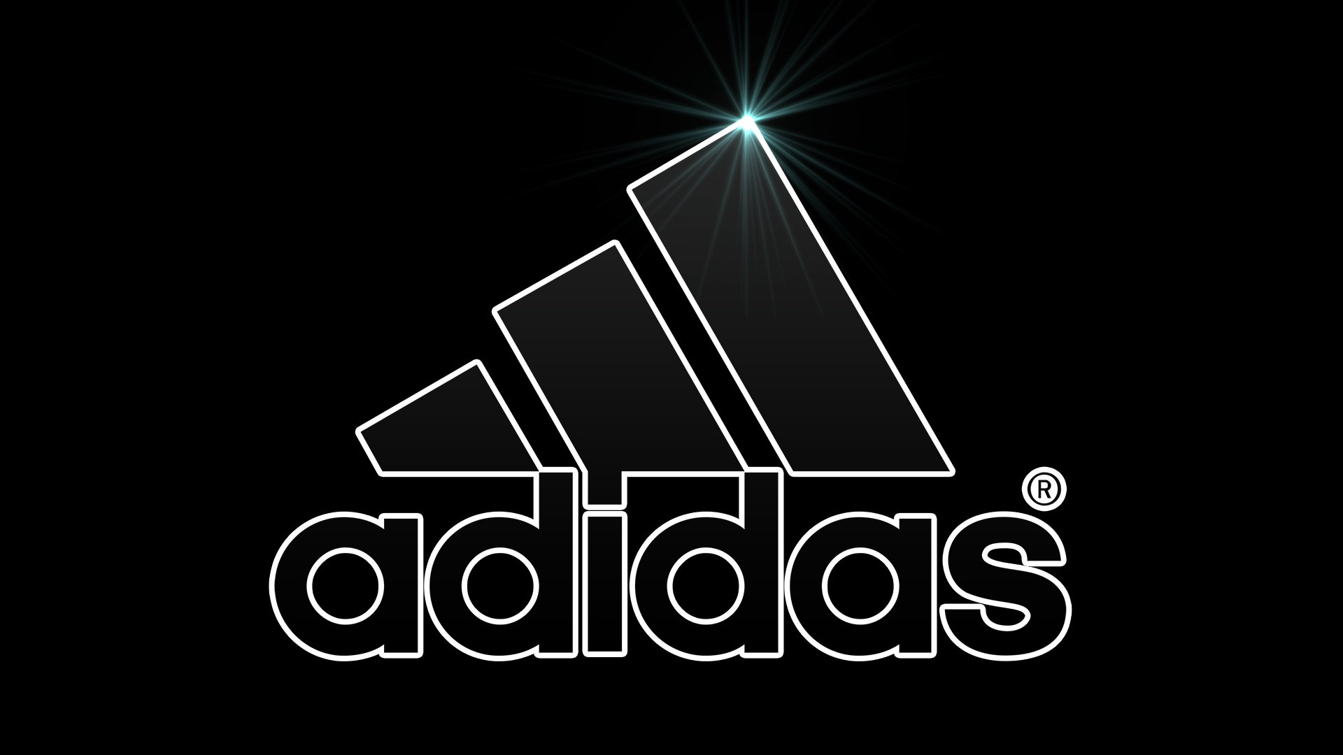 A sleek, modern Adidas logo on a black background, illuminated by a subtle, sparkling light effect. Perfect for Adidas enthusiasts and tech backgrounds