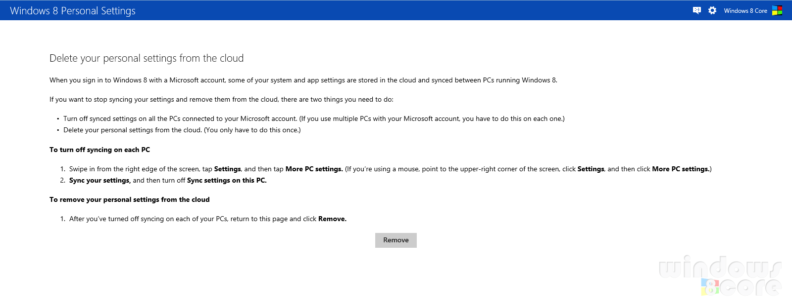 Delete all the synced Windows 8 RT settings from Microsoft account