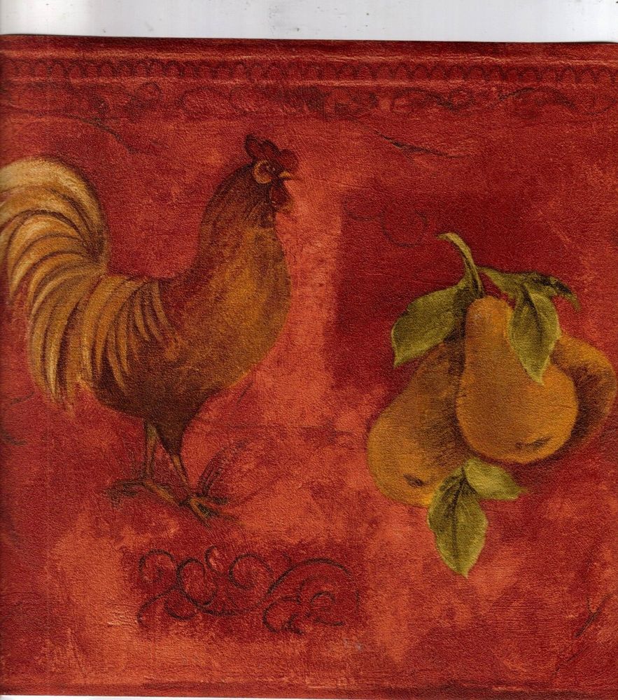 Tuscan Roosters With Pears And Grapes Wallpaper Border Tk78255b