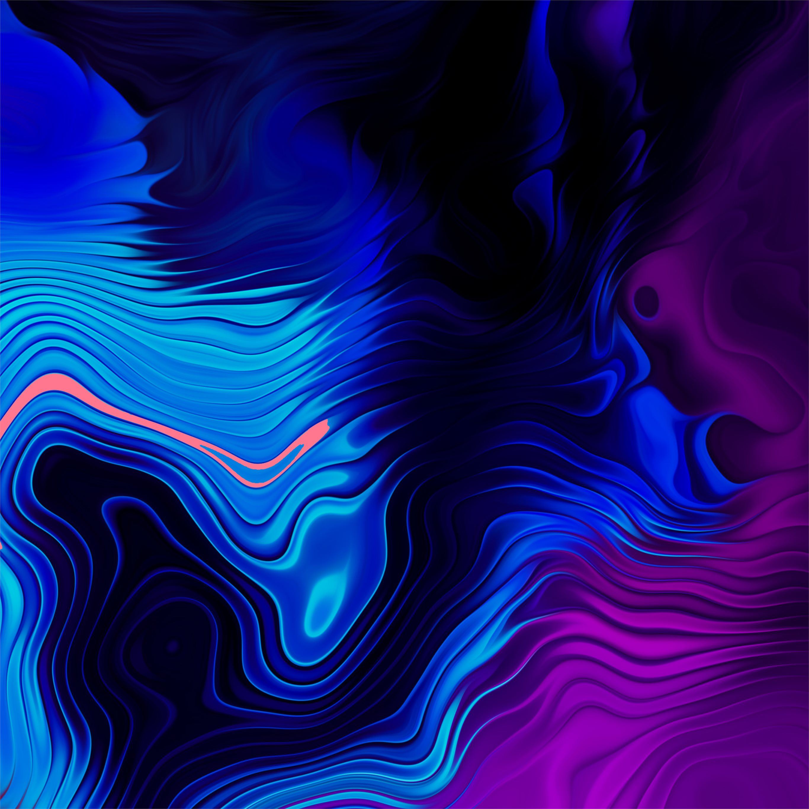 Abstract swirling background in shades of blue, purple, and black. 4K wallpaper suitable for iPad devices