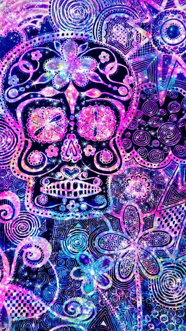 Galaxy Skull Art Made By Me Purple Sparkly Wallpaper