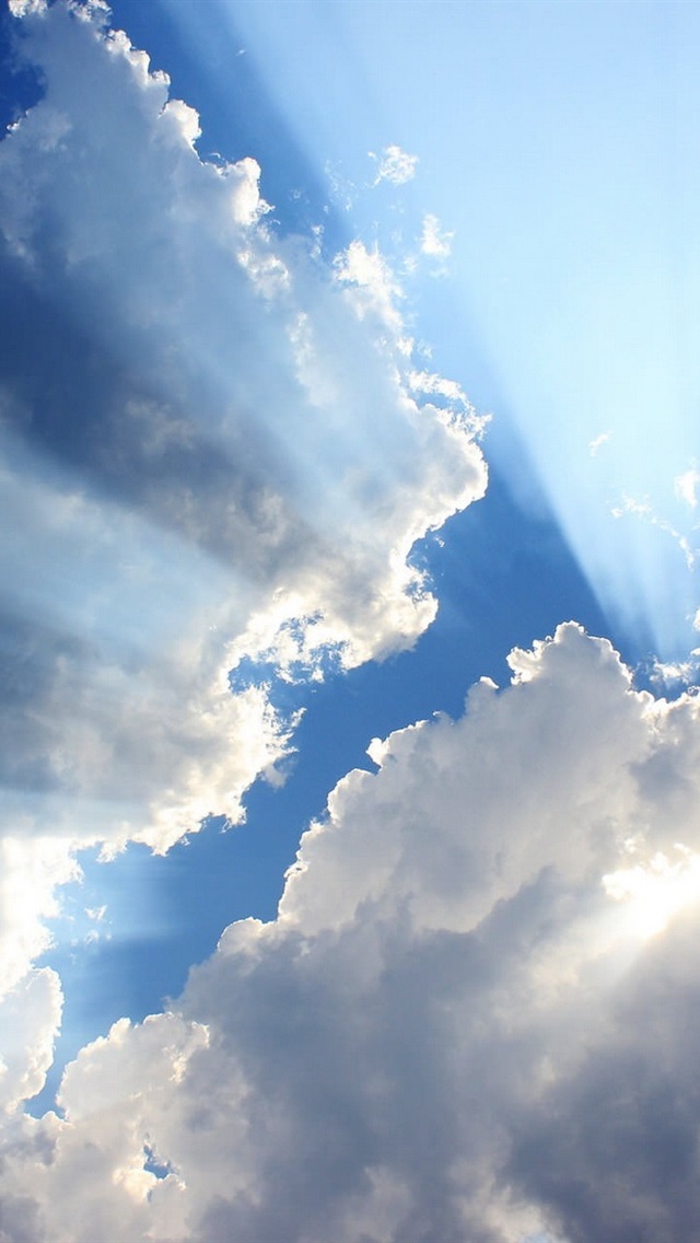 Wallpaper Blue Sky White Clouds Sun Rays HD Picture Image