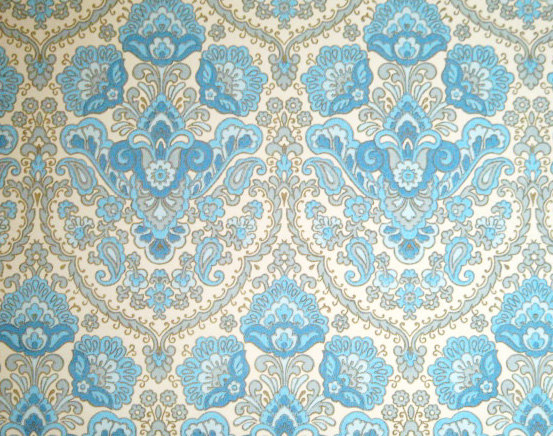 Victorian Vintage Wallpaper Blue Fancy Retro Style 1960s 1970s