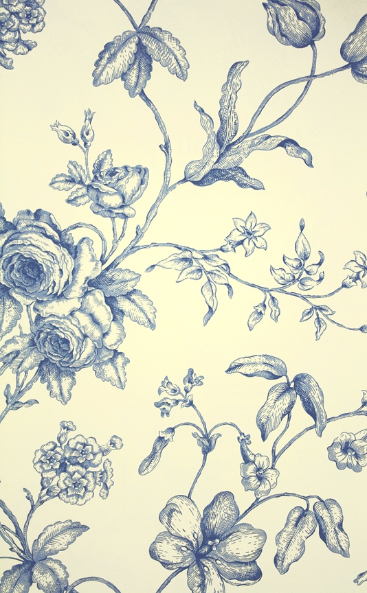 Toile Wallpaper Featuring Creeping Branches With Flowers In Blue