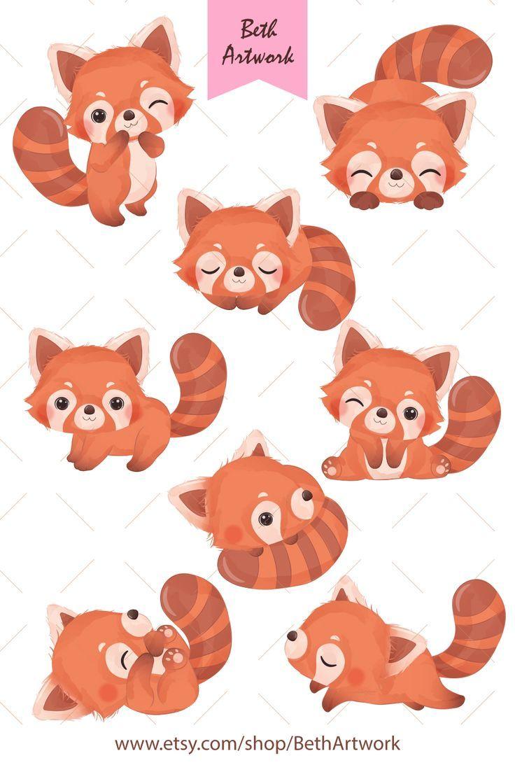 Cute Little Red Panda Clipart Set Clip Art Character