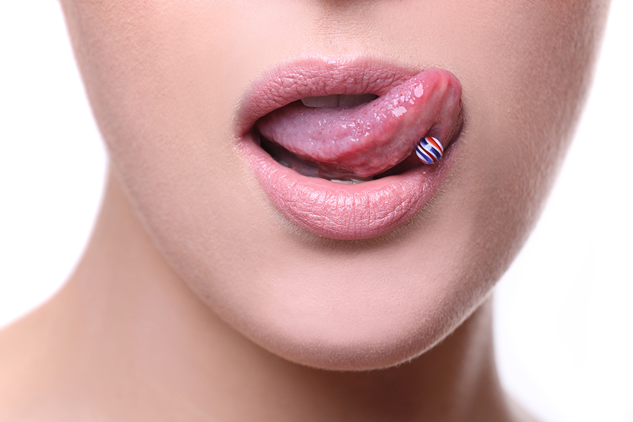 Wallpaper Body Piercing Tongue Young Woman Lips Closeup