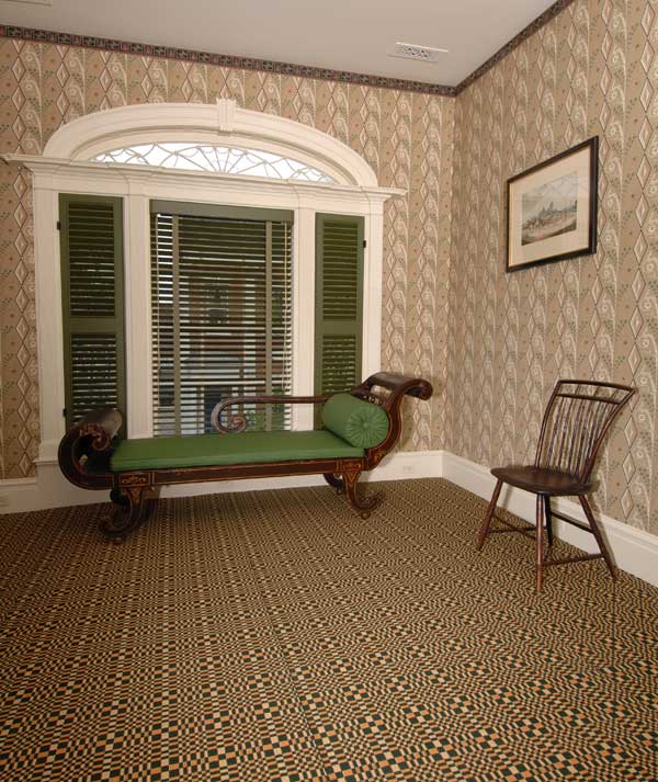 Geometric Ingrain Carpet In Four Colors Installed Wall To A