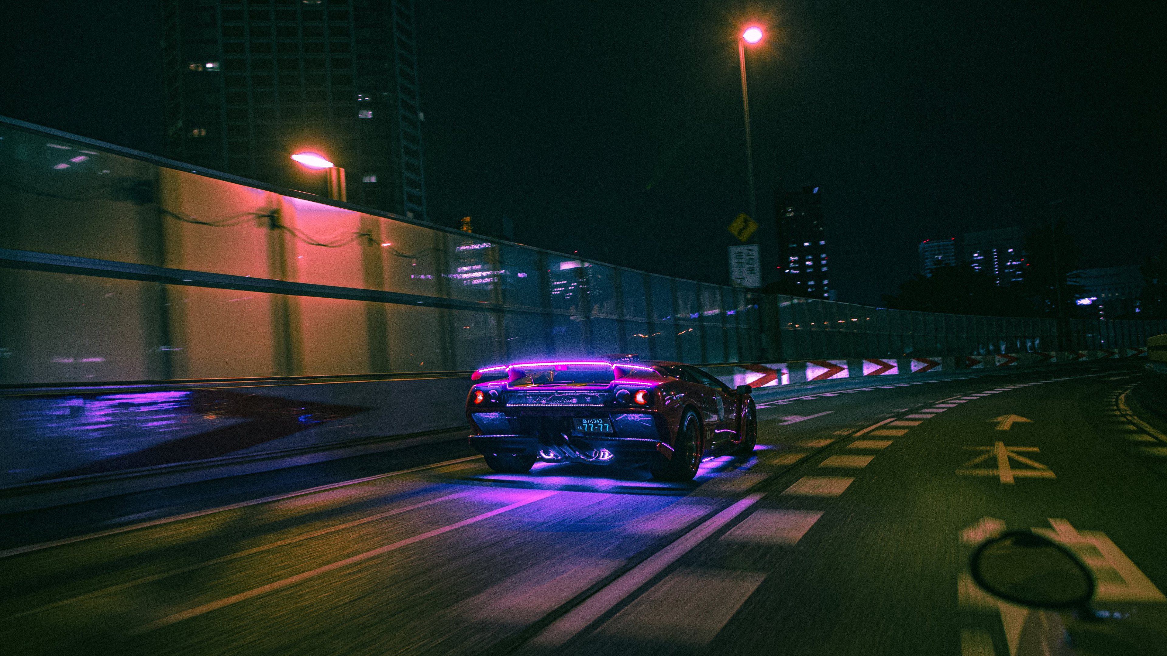 Lamborghini Neon Lights On Road 4k HD Wallpaper