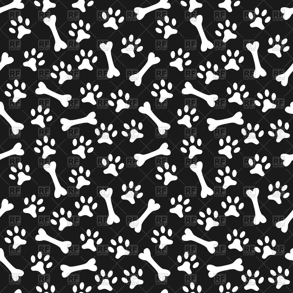 Black And White Background With Paw Print Bone Background