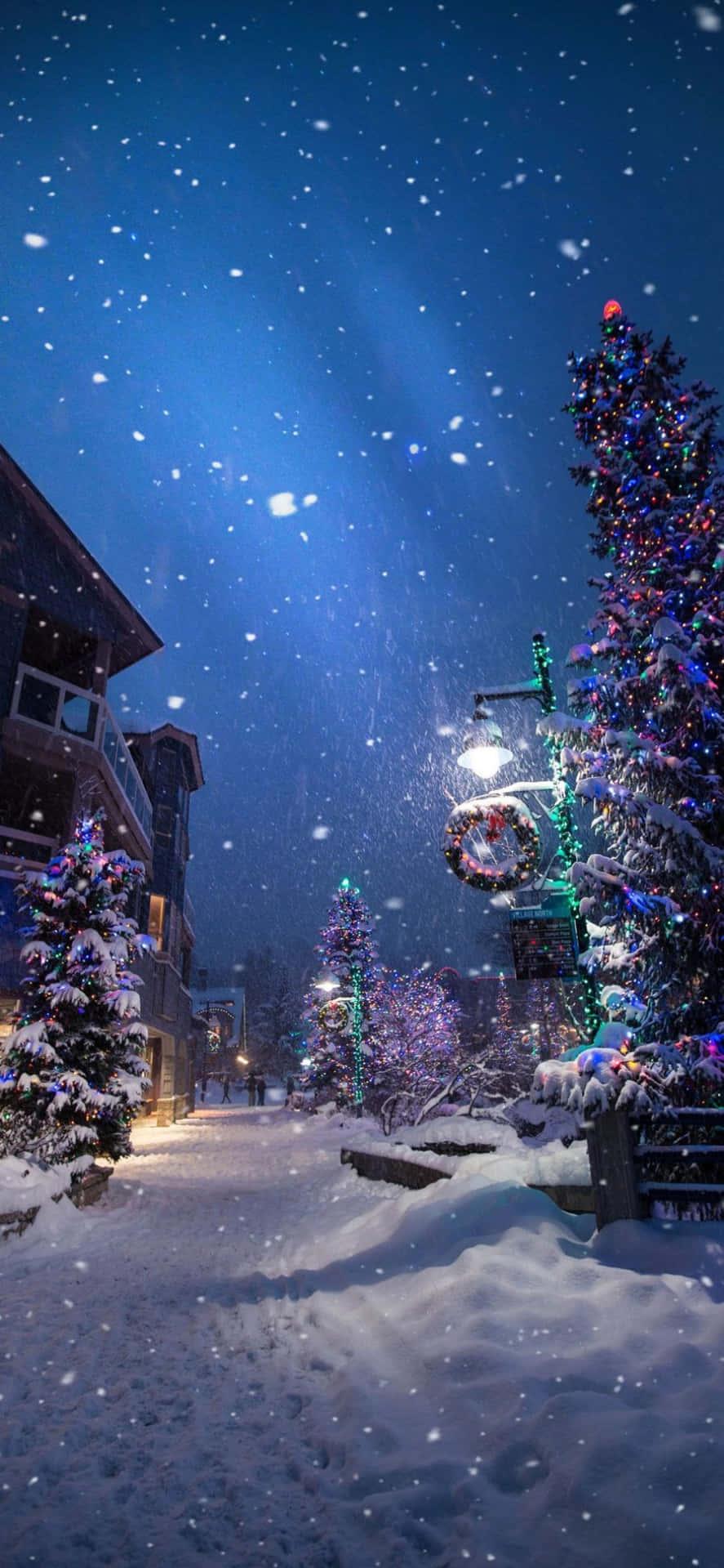 White Christmas Snowy Night Wallpaper
