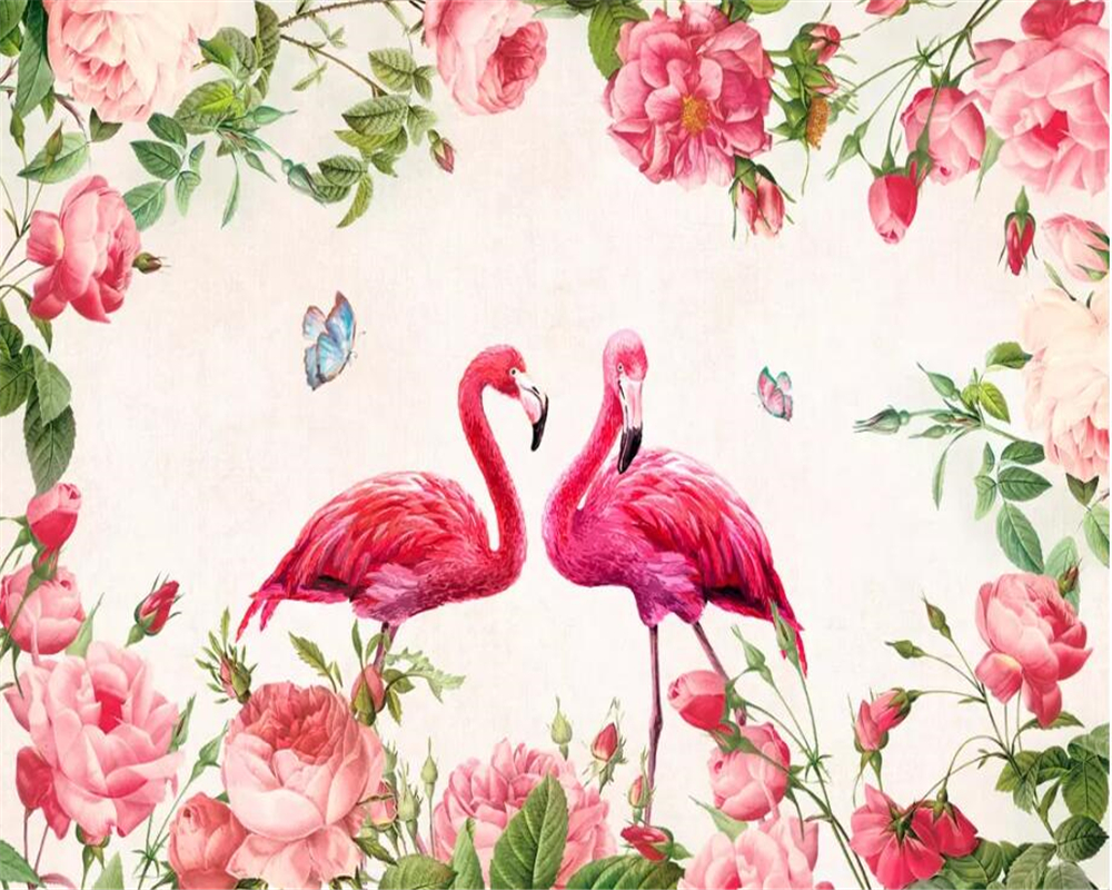 Beibehang Custom Photo Wallpaper Mural Vintage Rose Flamingo Tv