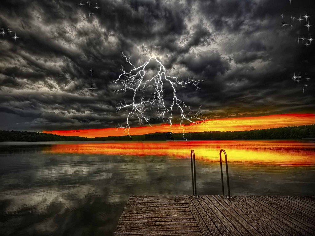 Thunderstorm Desktop Wallpaper On Sunset Sky