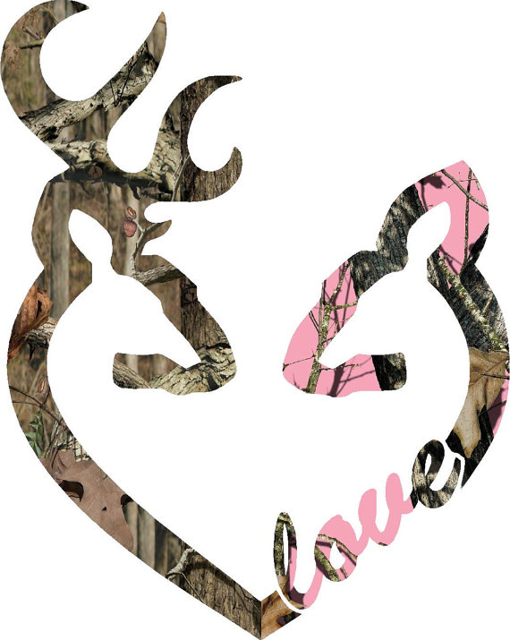 Buck And Pink Camo Doe Love Heart Shaped Deer Print Decal