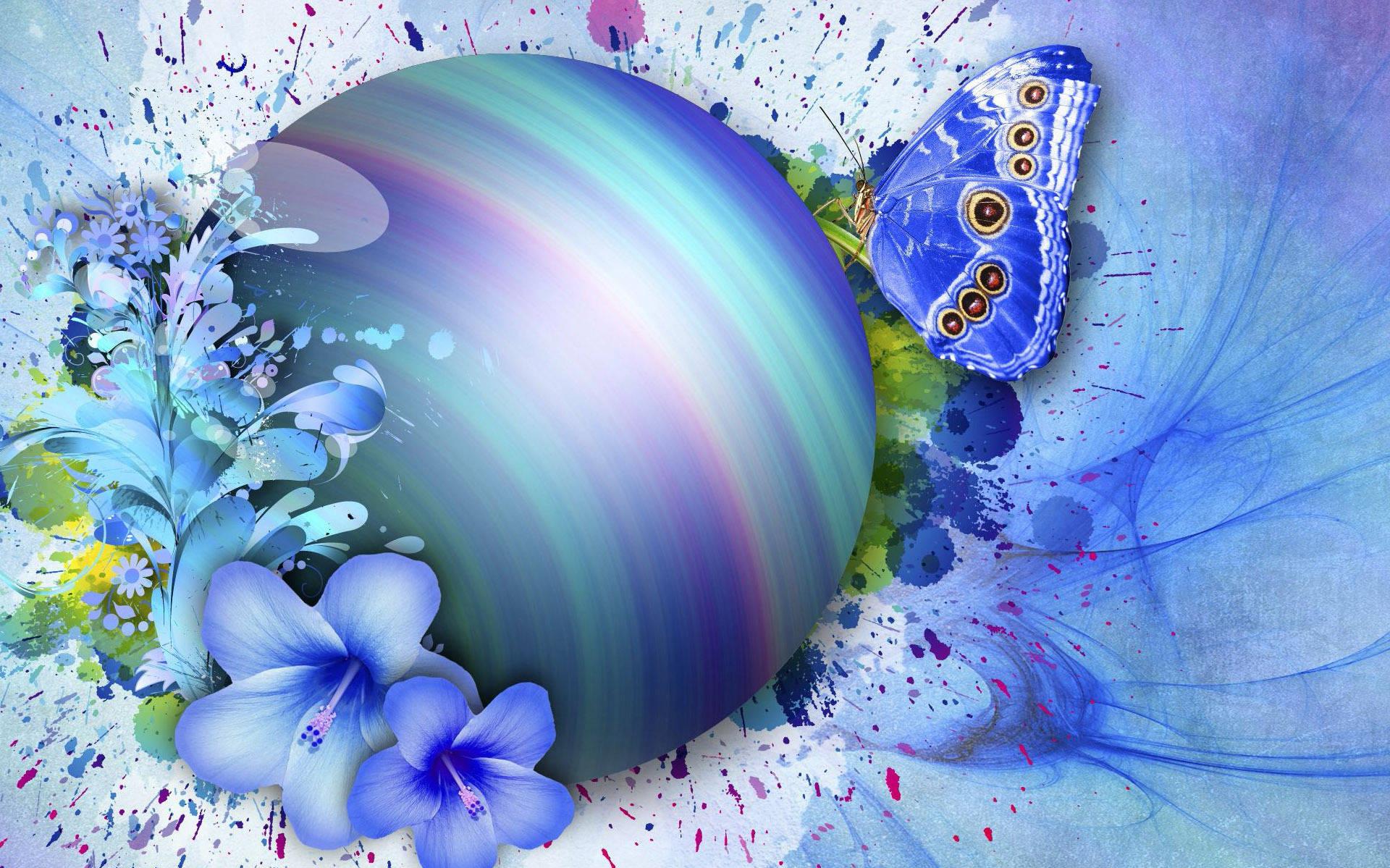 Download Blue Butterfly Christmas Ball Wallpaper