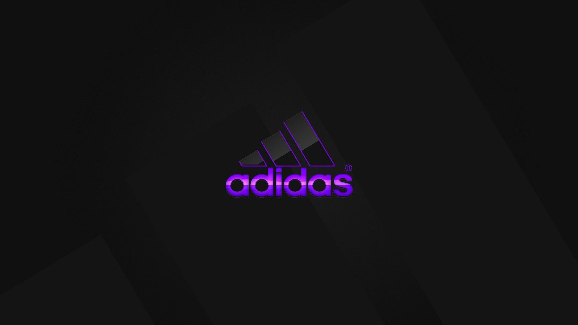 A purple neon Adidas logo on a dark background