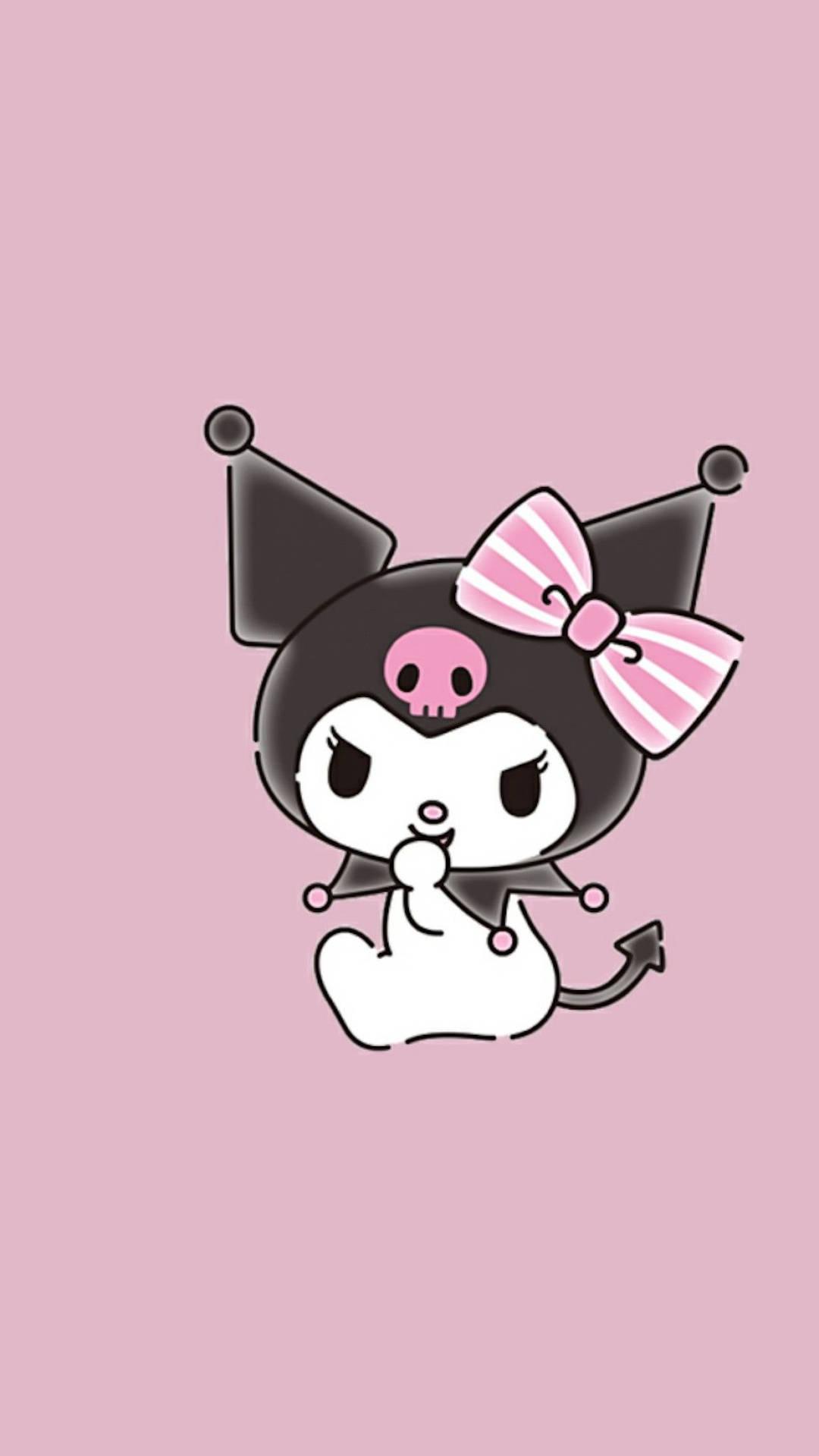Download Kuromi With Pink Stripped Bowtie Wallpaper