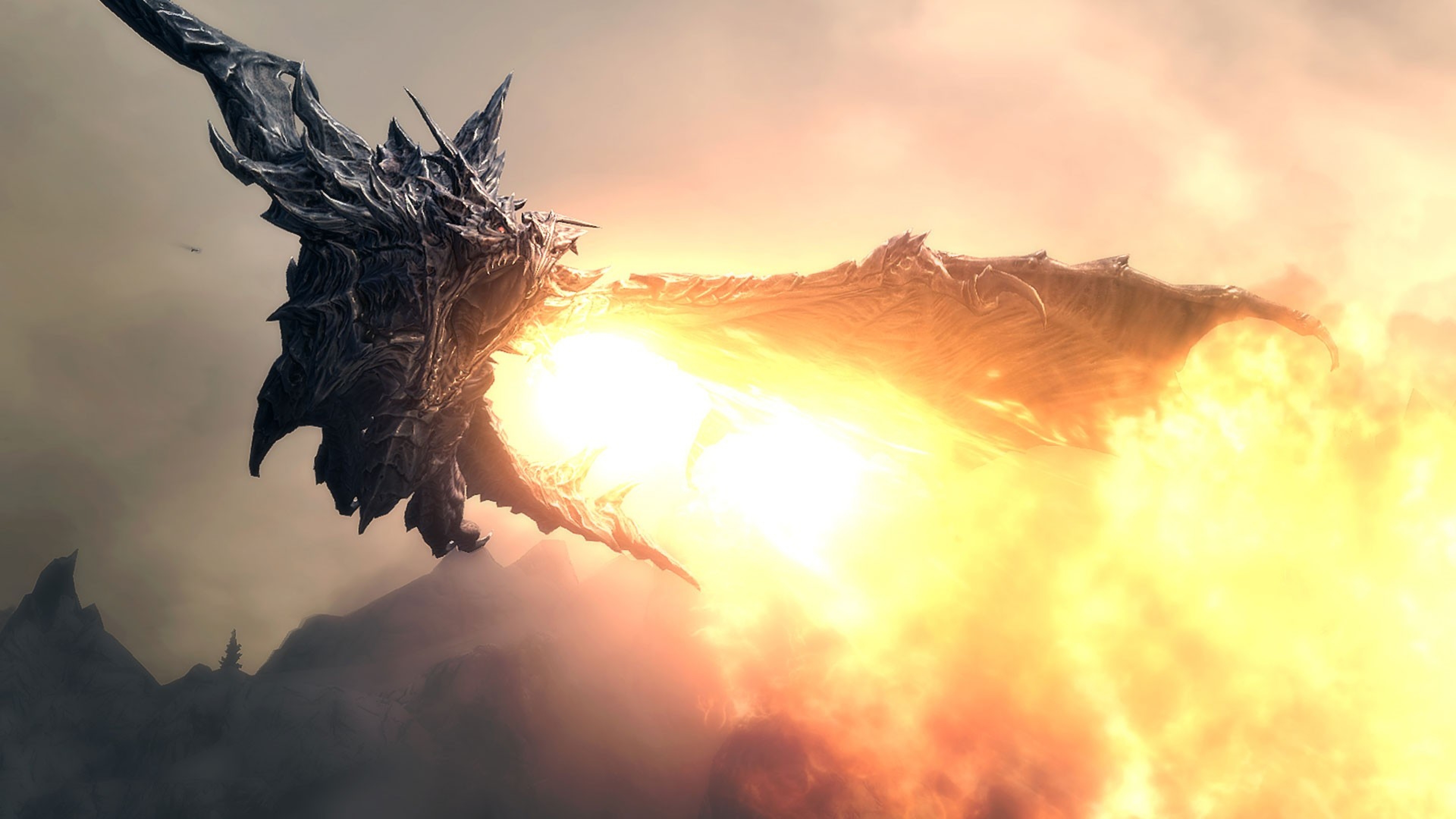 Wallpaper The Elder Scrolls Dragon Fly Fire Sky