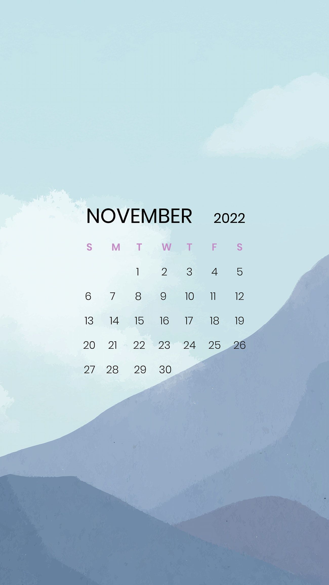 Mountain November monthly calendar iPhone wallpaper vector free