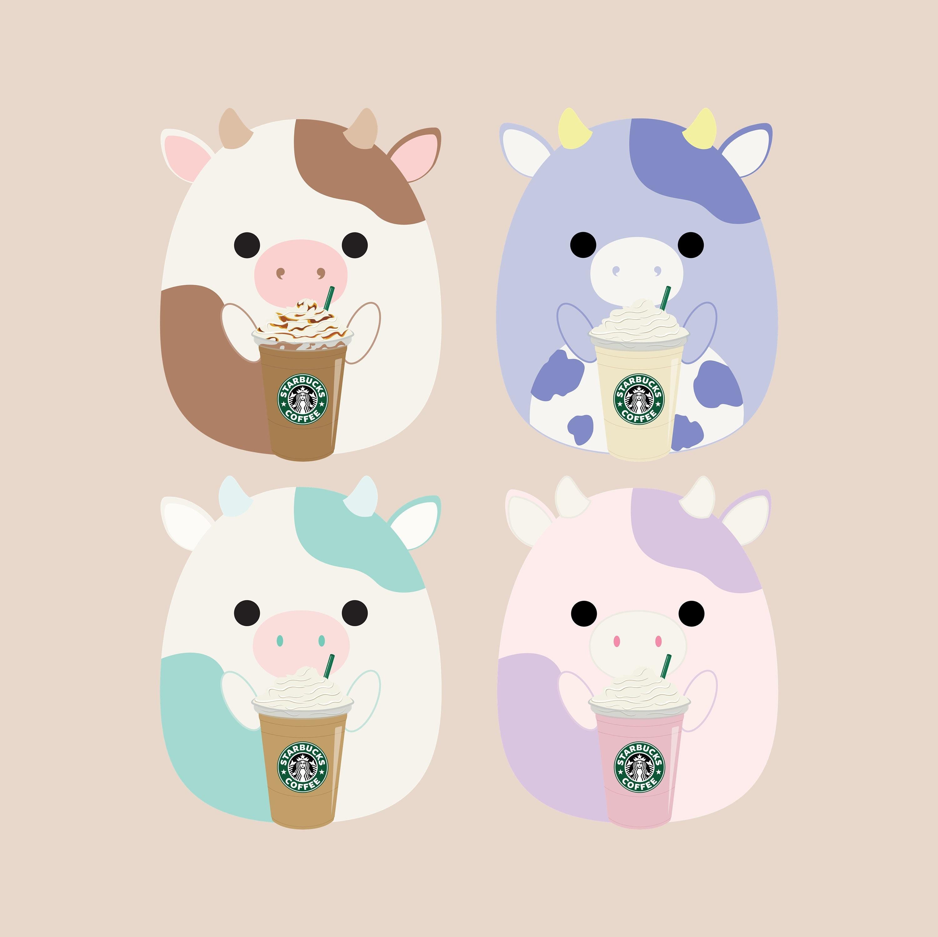 4 Squishmallows Cows Holding A Starbucks PNG Clipart Images   Etsy