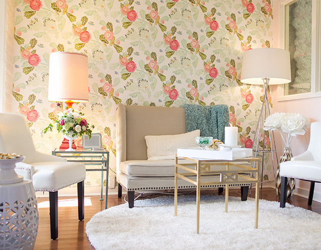 Savvy Event Office Tour Watercolor Peony Wallpaper Interior Design