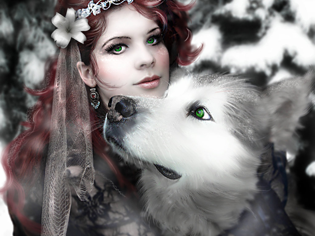 Woman And Wolf Wallpaper Wallpapers Magz