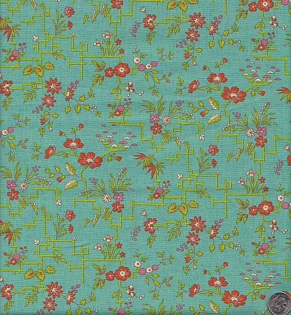 Anna Griffin Chinoiserie Small Floral In Teal By Quiltsandwich