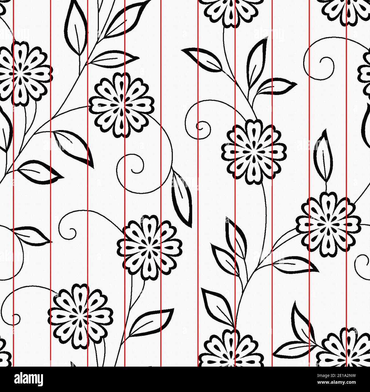 Modern Simple Geometric Seamless Pattern With Black Flowers Red