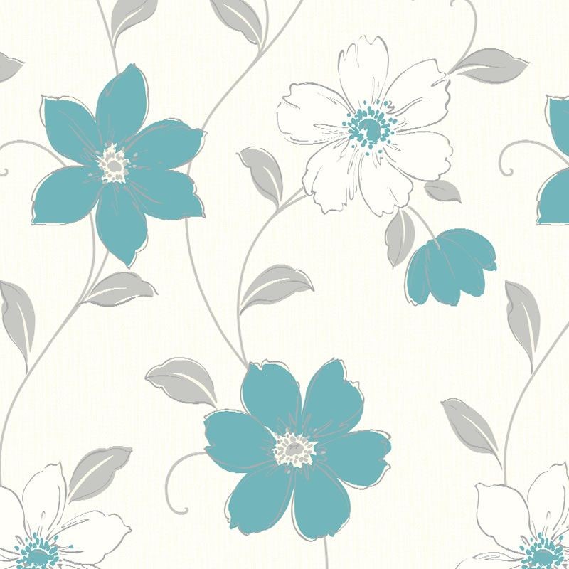 Teal Grey Cream Anouska Floral Arthouse Wallpaper