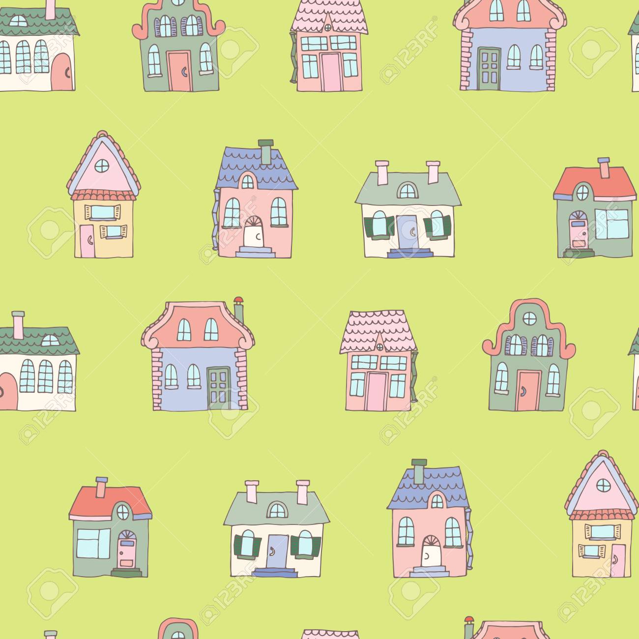 Seamless Colorful Pattern With Houses Background Suitable For