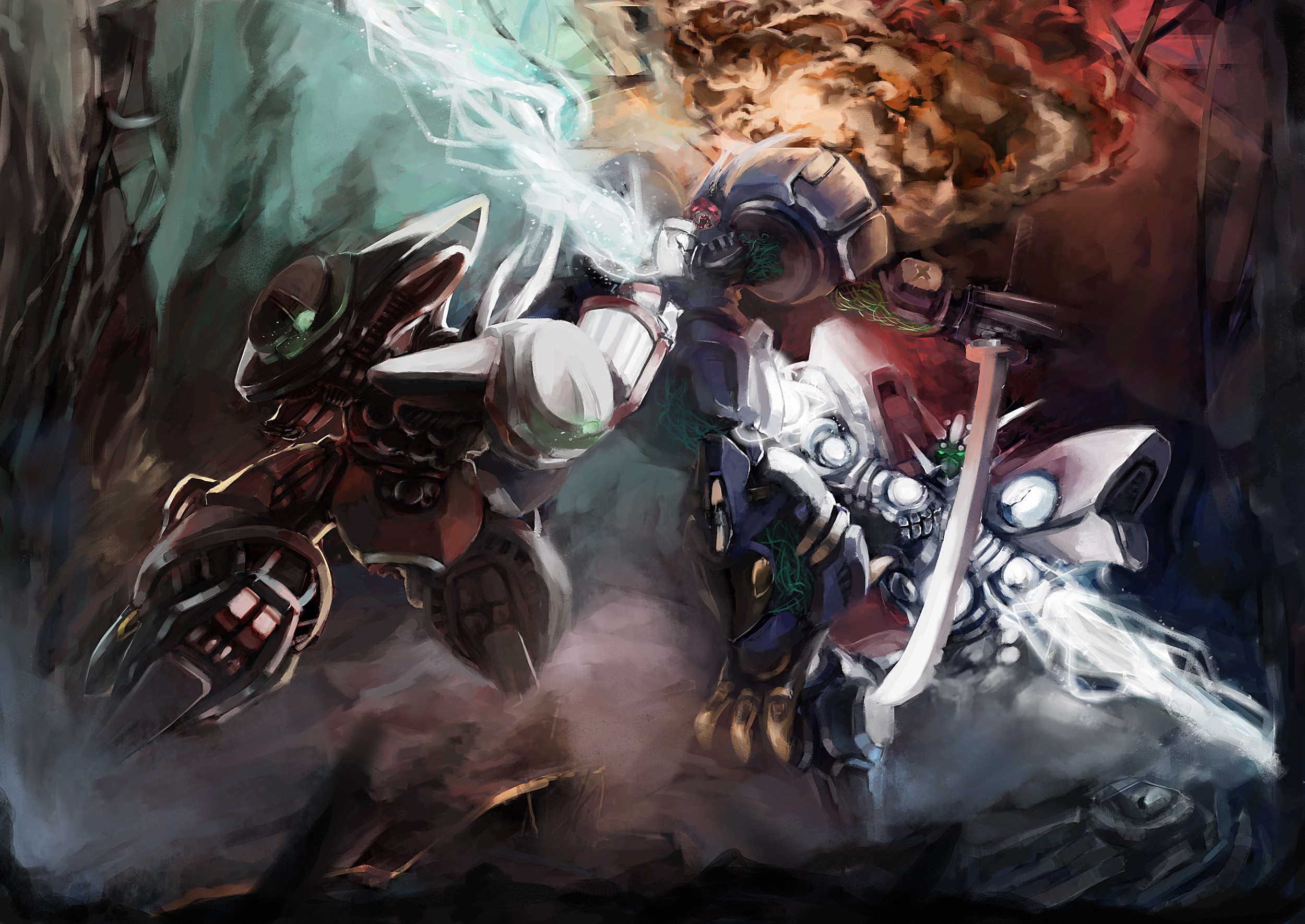 Explosions Katana Mecha Electricity Super Robot Wars