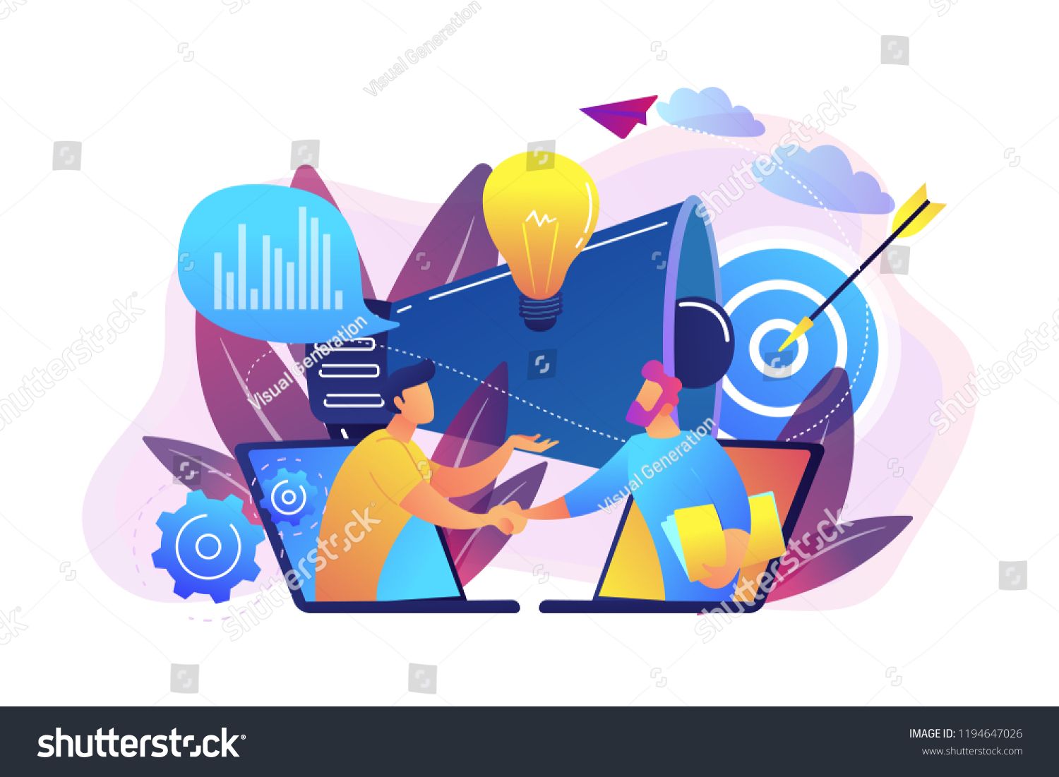 Free download Businessmen handshake from laptops and megaphone