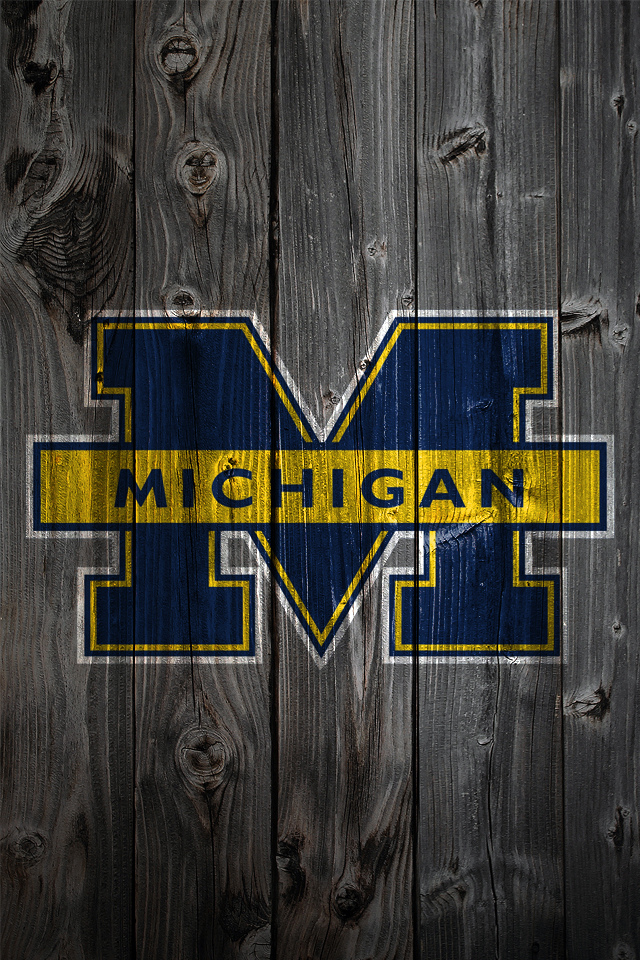 Michigan Wolverine Logo On Wood Background iPhone Wallpaper
