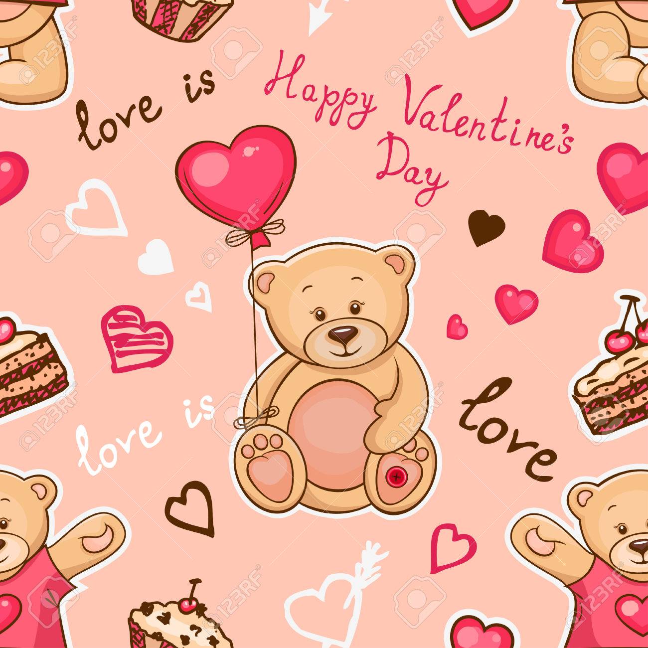 Cute Seamless Valentine Background With Teddy Bears Use It For