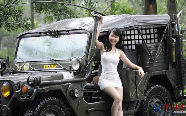 Sexy Girl Beside Jeep Car Asian